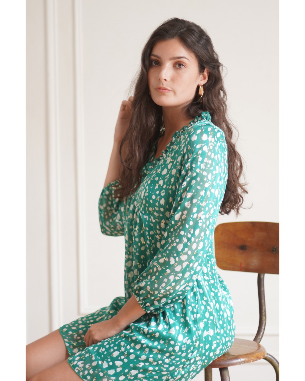 Robe courte verte à motifs