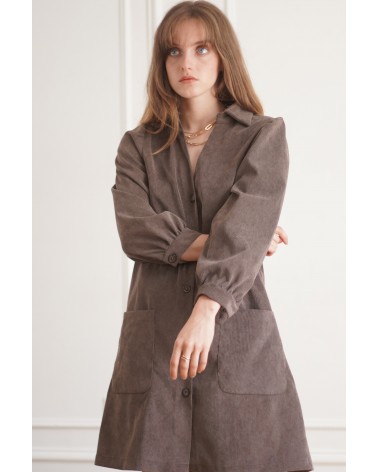 Robe en velours côtelé marron