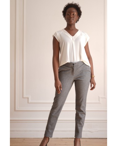 Pantalon gris à petit carreaux